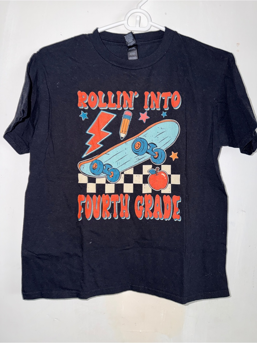 Gildan Black Kids 'Rollin' Into Fourth Grade' Skateboard Graphic Tee